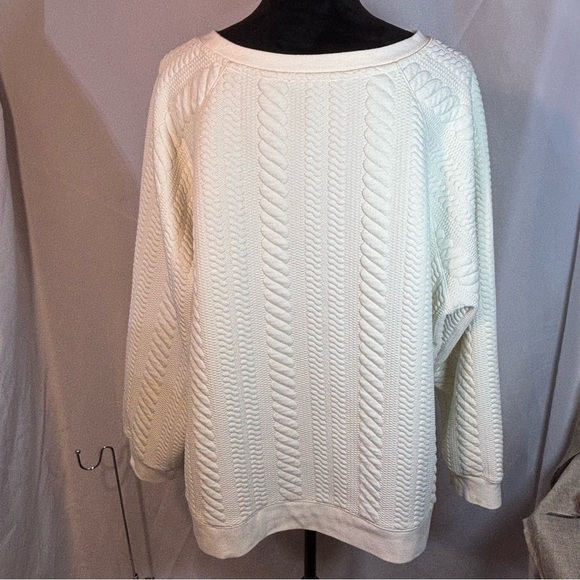 ADRIANNA PAPELL Ivory Plus Cable Knit Long Raglan Boxy Crew Neck Top 2X - Picture 6 of 8